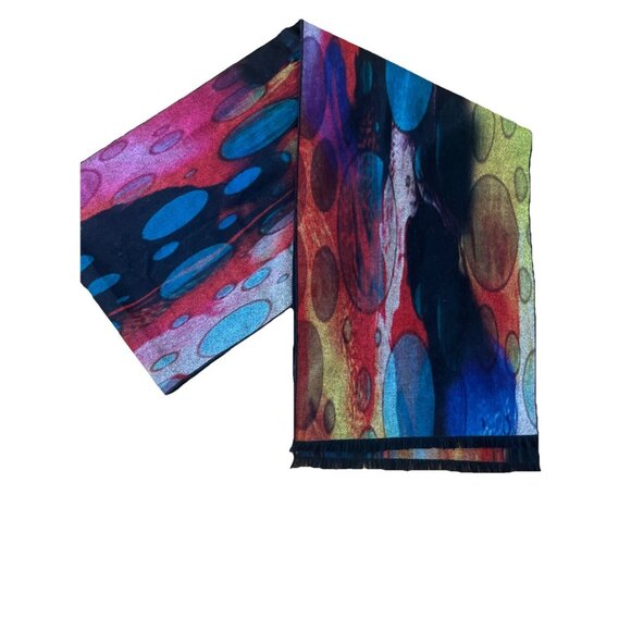 Gorgeous Vibrant Elegant Scarf Abstract Contemporary Reversible 76x11” - Picture 1 of 5